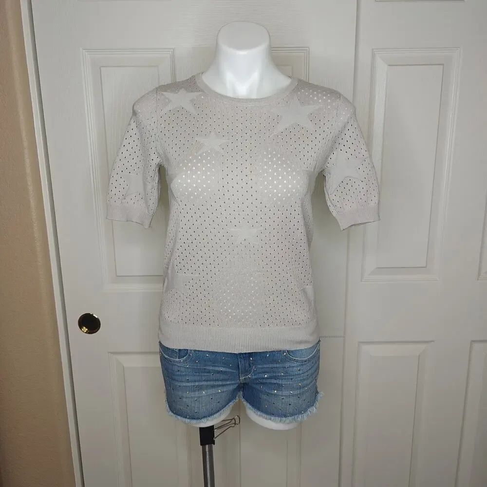 Premise short sleeve star pointelle knit sweater sz S